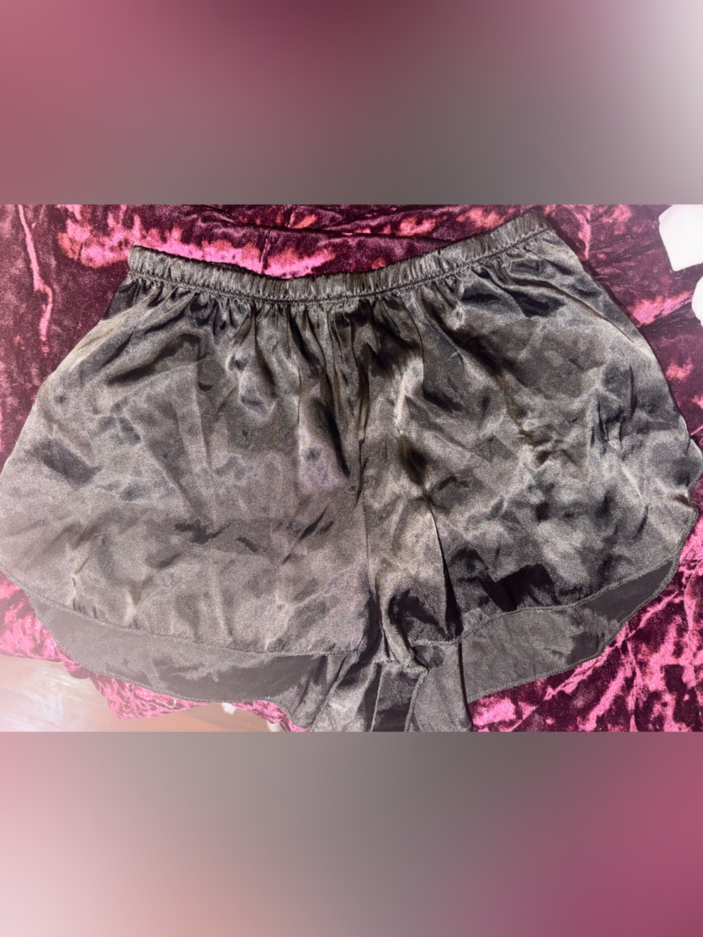 Black Satin Elastic Waist Shorts
